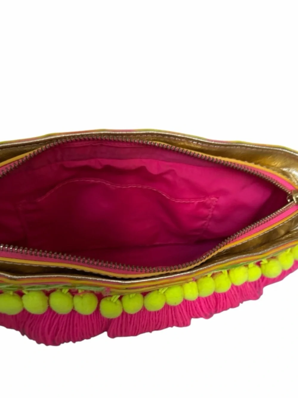 Lilly Pulitzer Baja Natural Woven Straw Fringe Pom Pom Clutch Bag